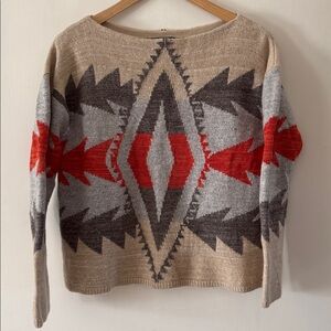 Lauren Ralph Lauren Tan and Red Patterned Sweater